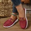 Large Size 2025 Spring and Autumn New Casual Shoes Striped Metal Chain Low-Top Shoes Lightweight Round-toe Shoes