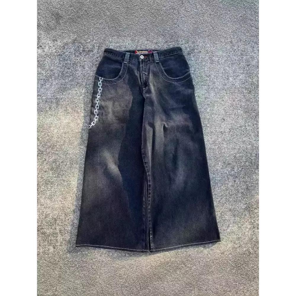 Street Hip-hop Casual Løse Y2K Rette Vide Ben Bukser Menn Amerikansk Retro Harajuku Mote Punk Oversized Jeans Kvinner