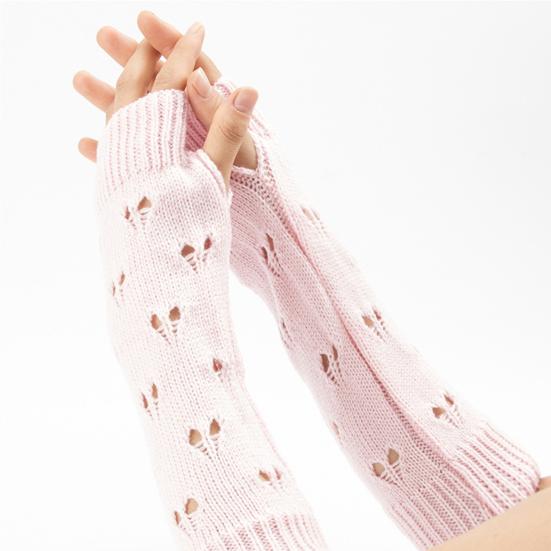 Unisex Half Finger Gloves Jacquard Heart Knitted Arm Wrist Sleeve for Winter