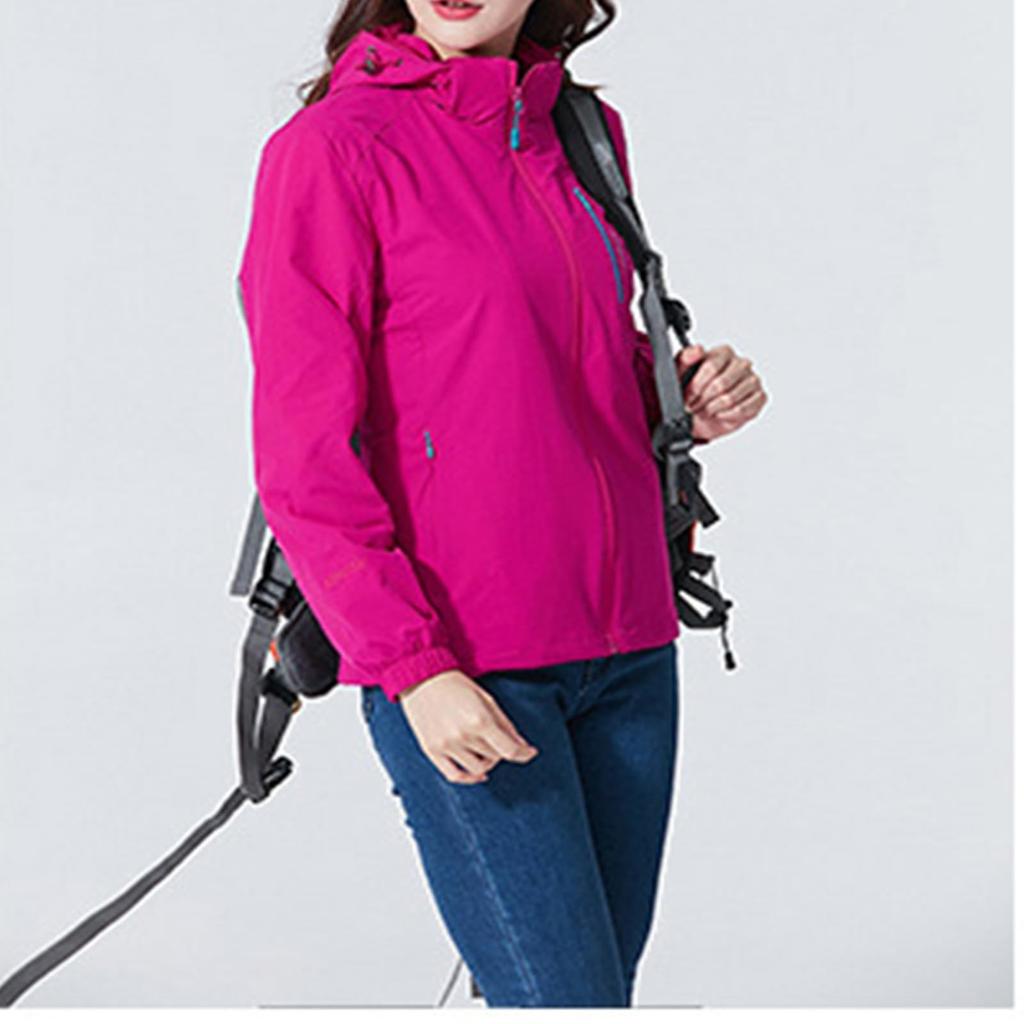 Damen Einfarbig Langärmlig Kapuzen-Outdoor-Anzug Winddicht Und Wasserdicht Dünne Jacke