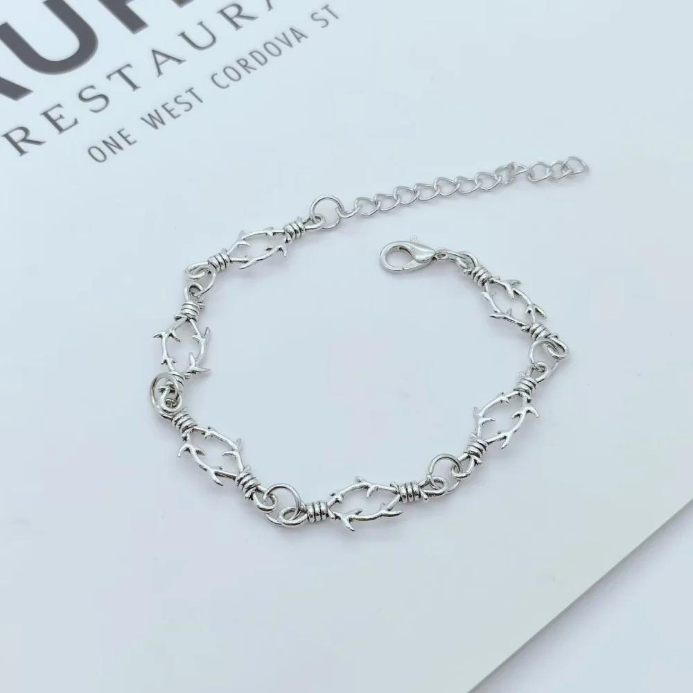 Punk Small Brambles Iron Unisex Bracelet for Women Men, Hip Hop New Gothic Style, Barbed Wire Small Thorn Bracelet Necklace Gift