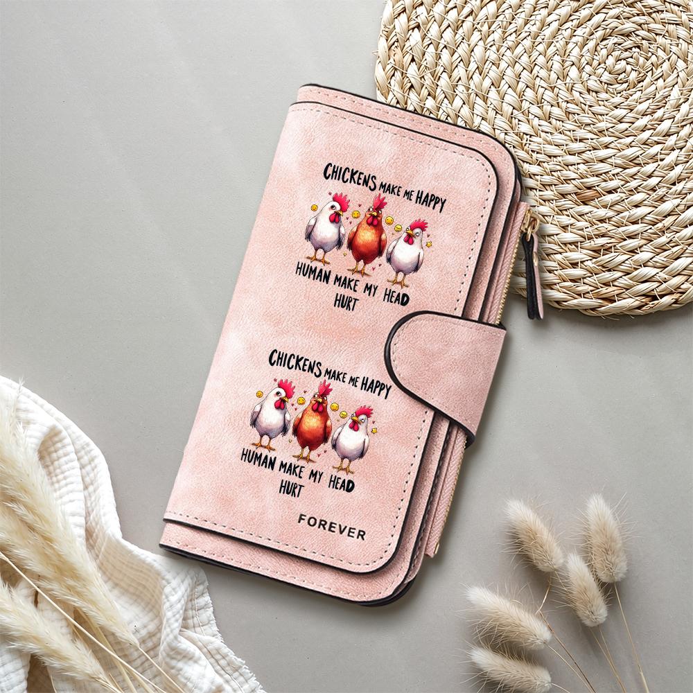 Cute Chicken Print Wallet for Women Portable PU Leather Multi Card Holder Bifold Purse