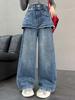 Jeans im Faux-Zweiteiler-Look mit Rüschen für Mädchen: Mittlere & Große Größen, Frühling/Herbst 2026, Internet-Celebrity-Stil, Lässige Lange Hosen.