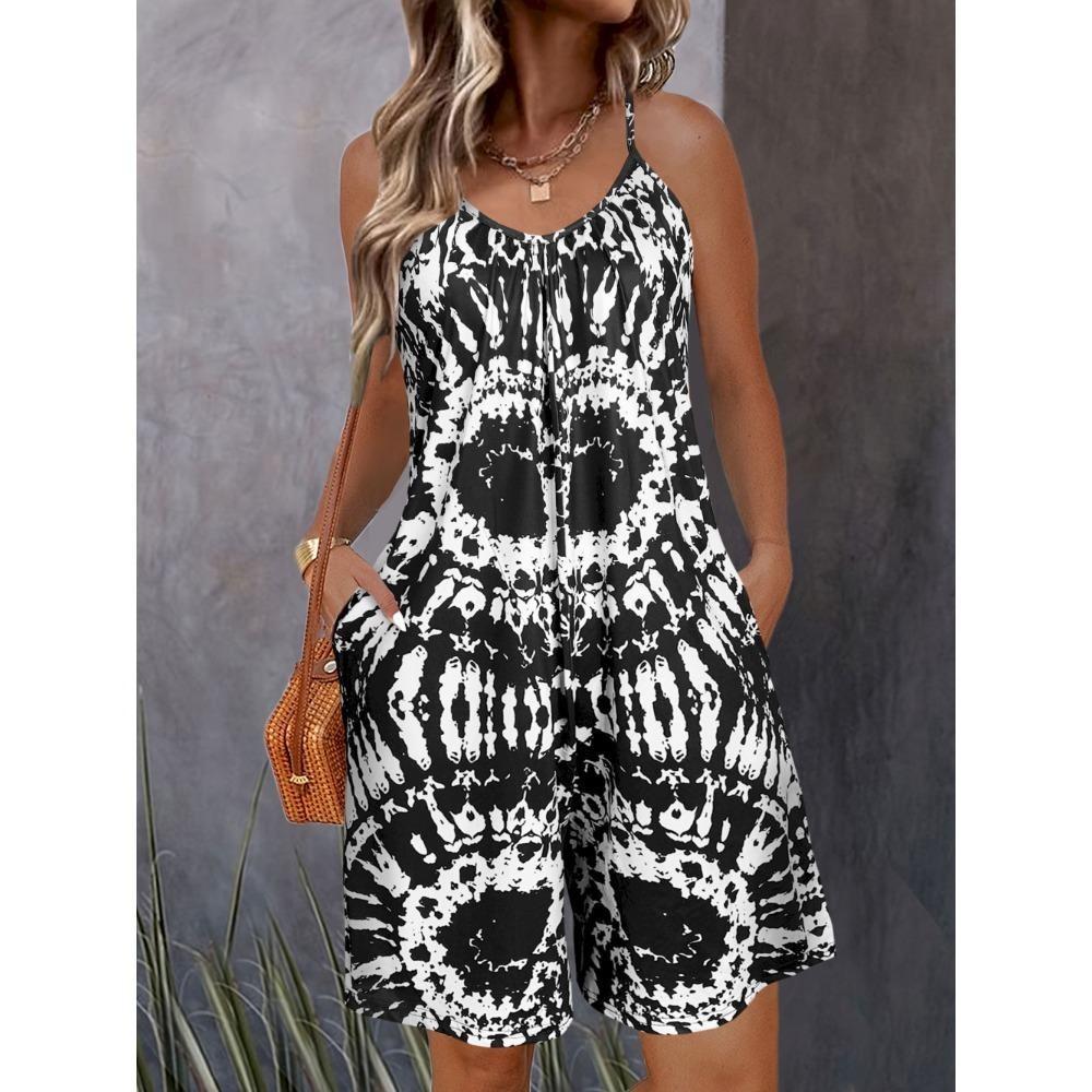 Women Casual Jumpsuits Summer Sleeveless Stretchy Shorts Rompers with Pockets Neck Short Jumpsuits  Overalls Jumpsuit for Women Summer Beach Vacation