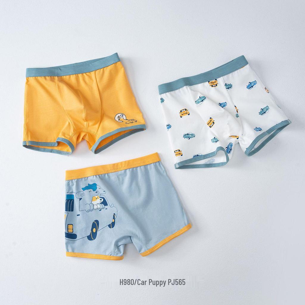 Antibacterial Cotton Boxer Briefs for Boys: 3-Pack, Class A, Middle & Large Children