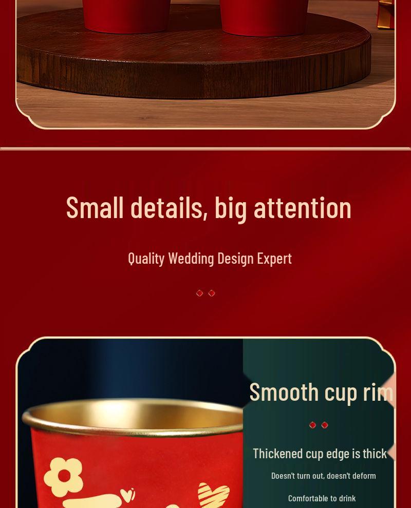 Gold Foil Thickened Paper Cups for Weddings and Engagements