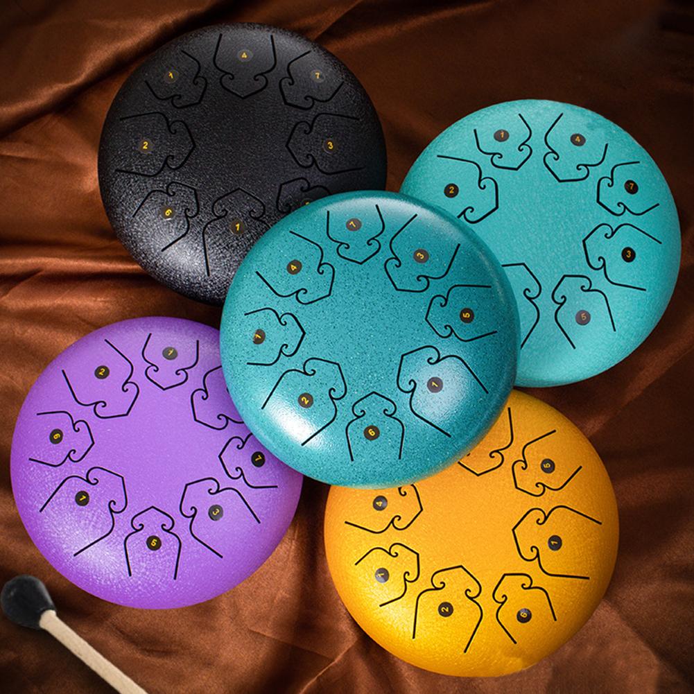 Mini Chakra Drum 6 Inches 8 Notes Waterproof Meditation Rain Chime Ethereal Hand Pan Musician Gift for Family and Friends