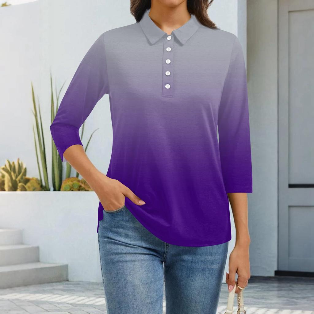 Dámská móda Ležérní klopa Krátký 3/4 rukáv Potisk Košile Dámské zapínací topy