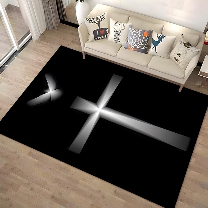 Cross & Dove Symbolic Design Rug Non-slip Rug Suitable for Living Room and Bedroom Sofas.