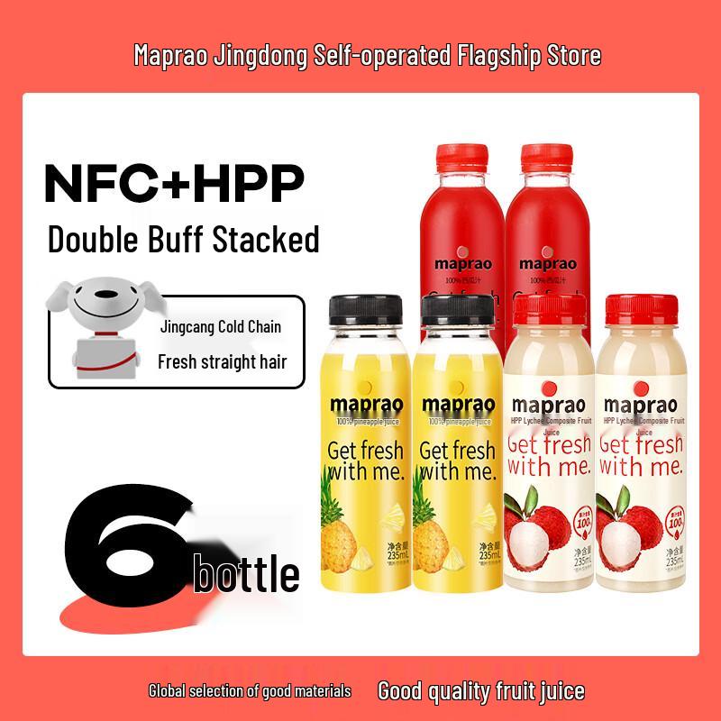 MAPRAO 100% NFC HPP Cold-Pressed Fruit Juice Assortment 6-bottle Combo Pack