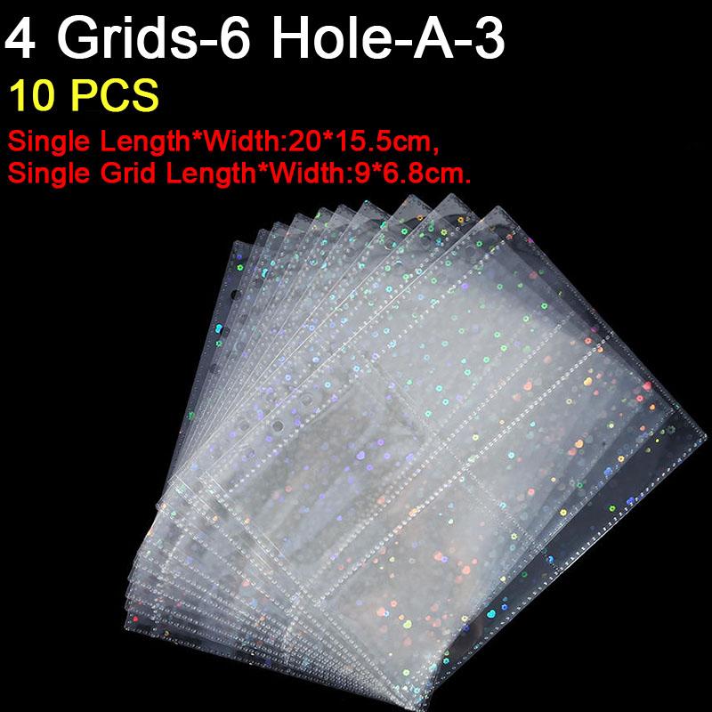 10PCS Inner Page Photocard Binder Multi-Pockets Kpop Sleeves Photo Album Page Idol Photo Card Protector Book 1/4 Grids 3/6 Holes