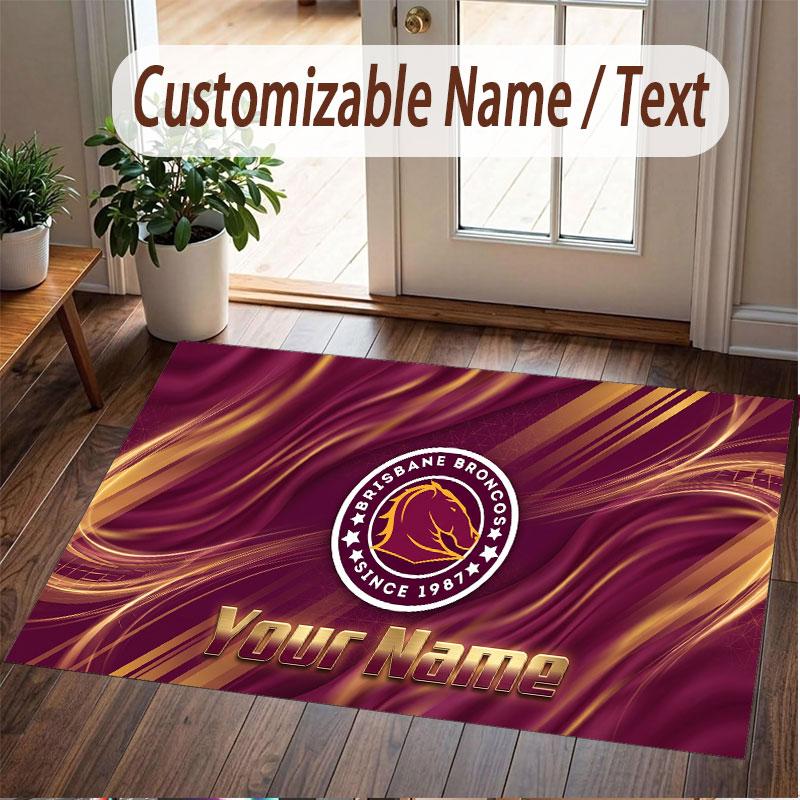 Custom Rug Brisbane Broncos Pattern Print Name Text Soft Non‑Slip Floor Carpet for Home Indoor Decoration