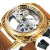 Forsining Royal Golden Bridge Skeleton Automatic Mechanical Watch for Men Luminous Hands Retro Engraved Luxury Mens Watches