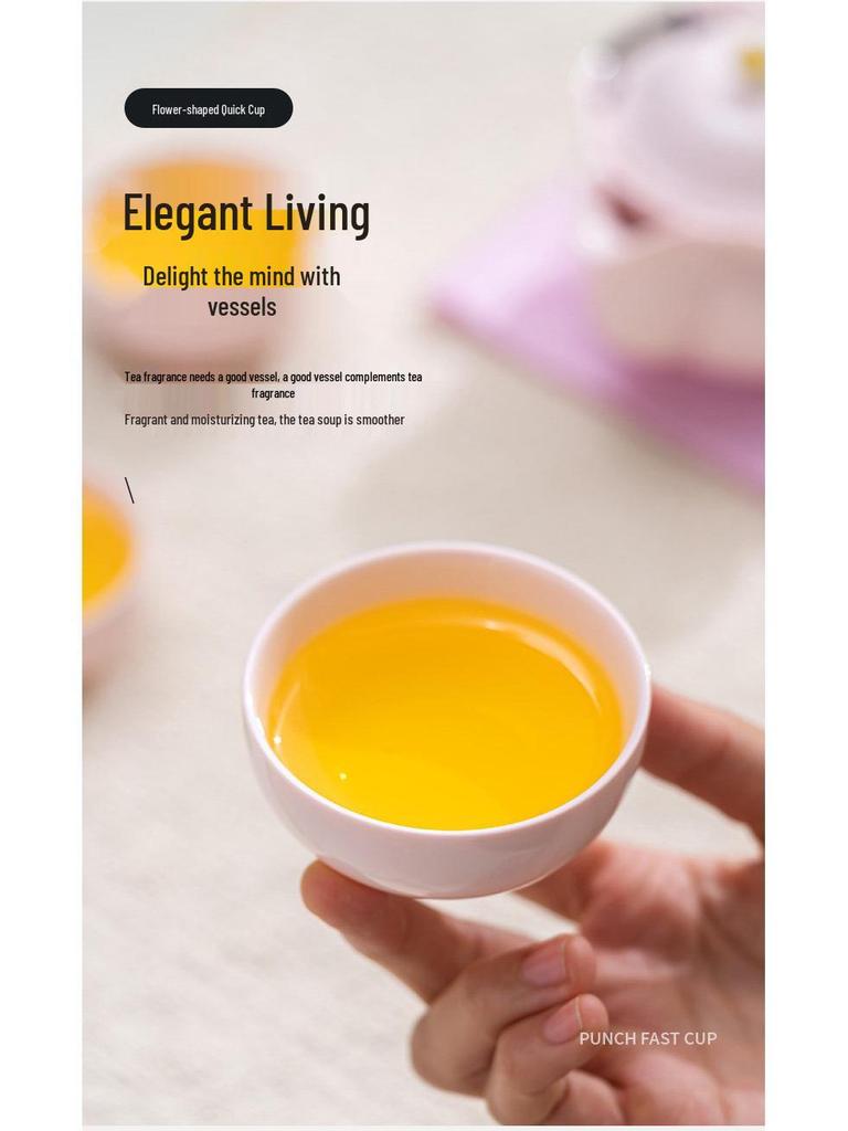 Portable Pink Flower Tea Set with Hand-Grip Pot: Home & Outdoor Quick-Brew Gongfu Set with Storage Bag