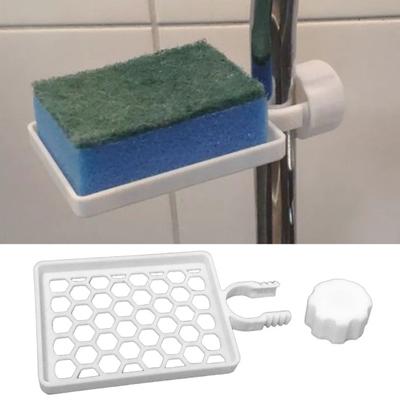 Držák na houbičky na baterii Nastavitelný odkapávač s otvory Úložný stojan na kuchyňský dřez Plastový organizér na houbičky Vhodný pro většinu standardních baterií