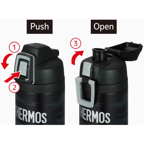 Thermos Water Bottle Vacuum Insulated Sports Bottle with Strap 1L Black Gray Cold Storage Only FJI-1001 BKGY