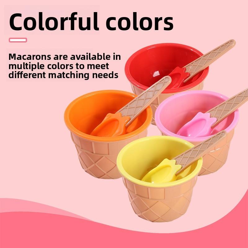 Childrens Plastic Ice Cream Bowl With Spoon For Party And Gift Use