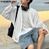 INCERUN Men Long Sleeve Mesh See Through Hollow Out Zipper Beach Shirts Tops