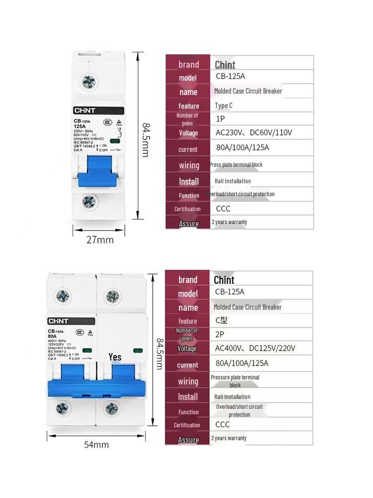 CHINT 1P/2P 100A/125A DC Circuit Breaker for Energy Storage, 110V