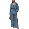 French Retro Irregular Ruffle Leaf Edge V-neck Shirt High Waist Drape Wide Leg Pants Thin Shirt Trousers Two-piece Set
