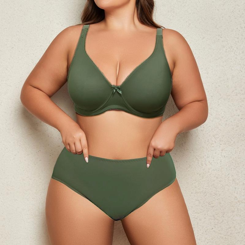 Plus Size Lingerie Set for Women Big Size Wired Underwear Set Plain Unlined Thin Bra and Panty Set 85C-110D