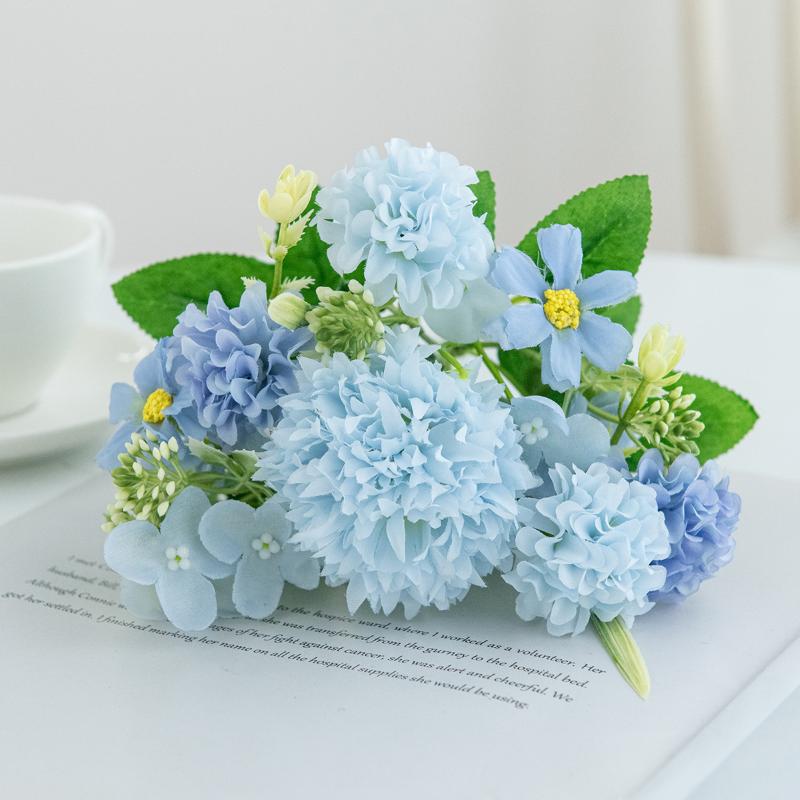 1Pc Artificial Flowers Wedding Home Bedroom Decoration Bridal Bouquet Garden Fake Silk Roses Hydrangeas Vase For Board Outdoors