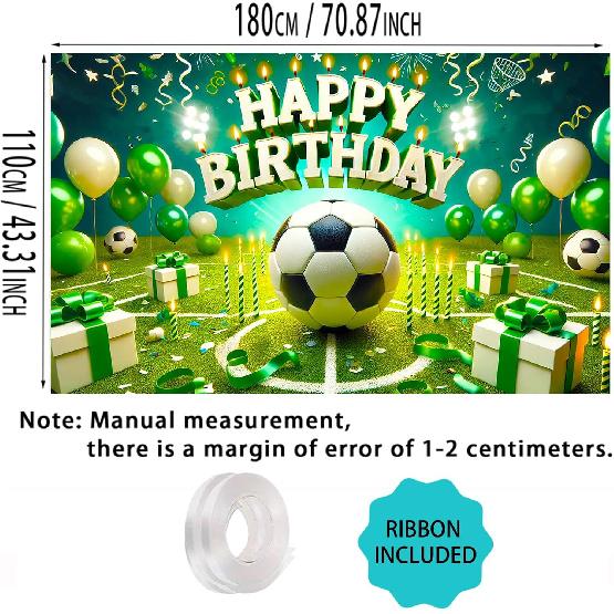 Nuxovilar Soccer Birthday Banner - Sports Theme Party Backdrop with Balls, 71x43 Inch Large Decor for Boys, Kids, Yard Sign, Reble Stadium Background