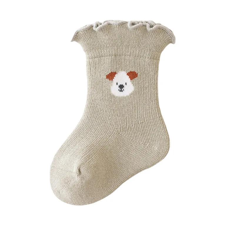 Cute Cartoon Bear Rabbit Baby Socks Spring Autumn Cotton Infant Toddler Ruffle Socks Casual Kids Mid Tube Socks