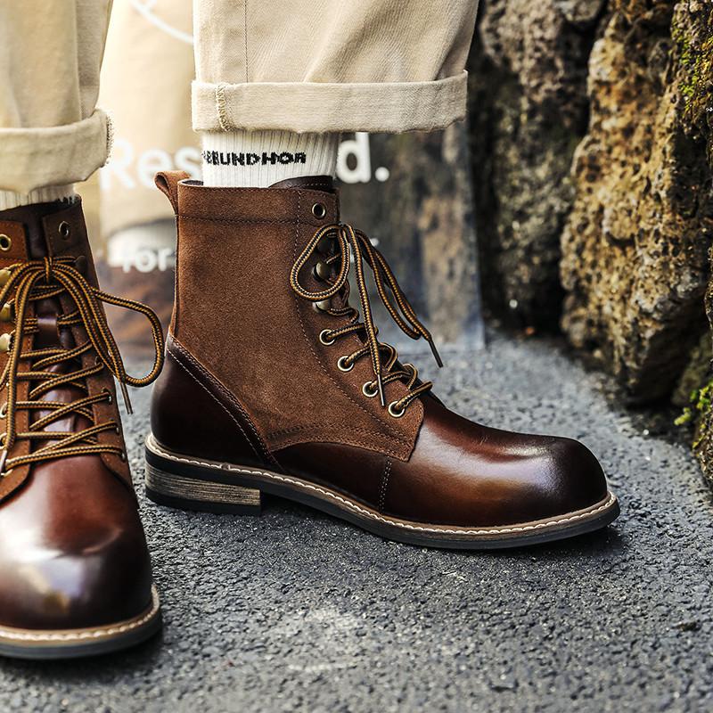 Classic trendy tooling boots high-top men's casual round head retro platform short boots British style Martin boots Ami Kaji