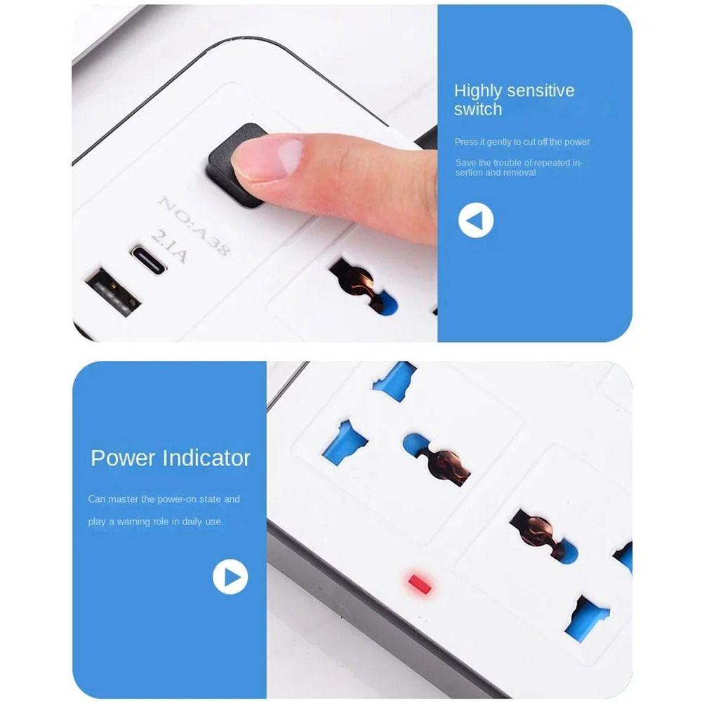 Multiprise Outlet Power Strip 2m Extension Cord Smart Home Universal Plug Power Multi Tap Charge