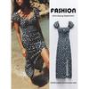 Za2024 Summer New Product Women's Clothes Square-Neck Cinched Slim Looking Flowers Slim Fit Slit Print Dress 3602735