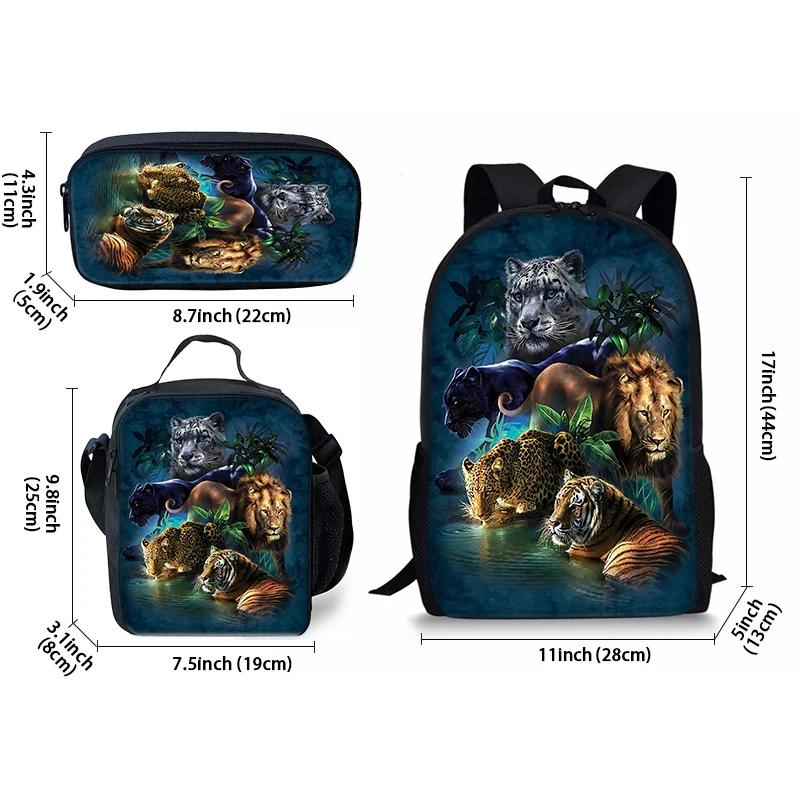 Tierwelt Biest Dreiteiliges Set Rucksäcke für Jungen und Mädchen Beste Geschenke 2D Flacher Cartoon Schulrucksack für Kinder