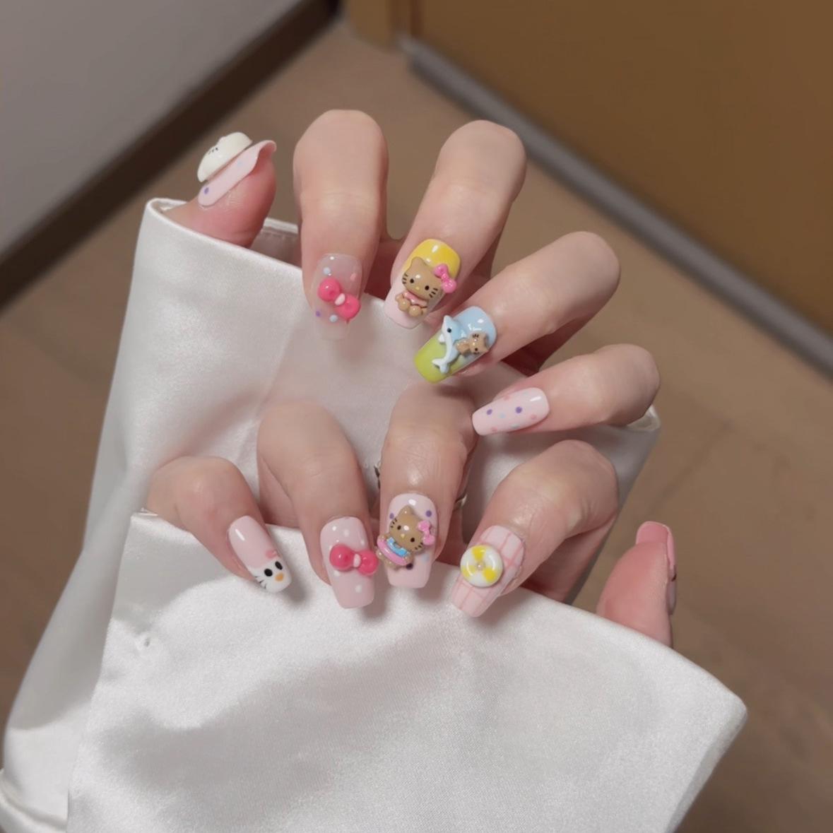 

Handmade Wearable Kitty Cat and Dolphin Nail Art Rings Medium