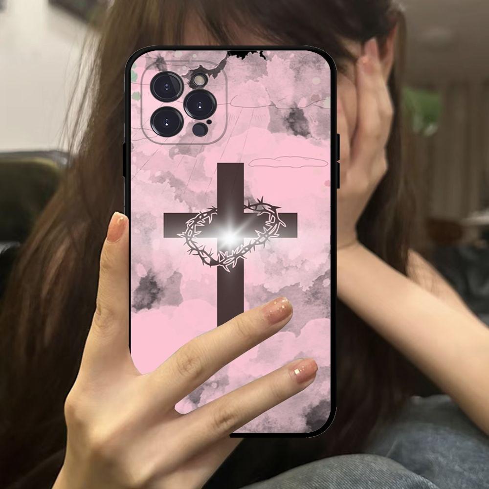 Black Cross Phone Case For IPhone 16 15 14 11 12 13 Mini Pro XS Max Cover 6 7 8 Plus X Funda Shell
