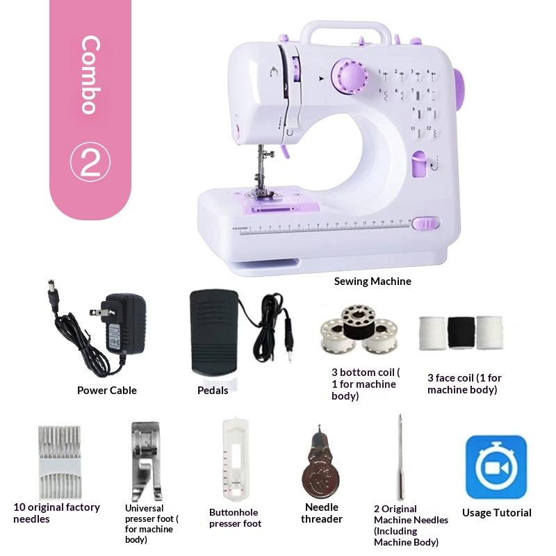Electric Sewing Machine with Foot Pedal, Light, and Sewing Kit Tools for 12 Built-in Stitches and 2 Speeds, Extension Table