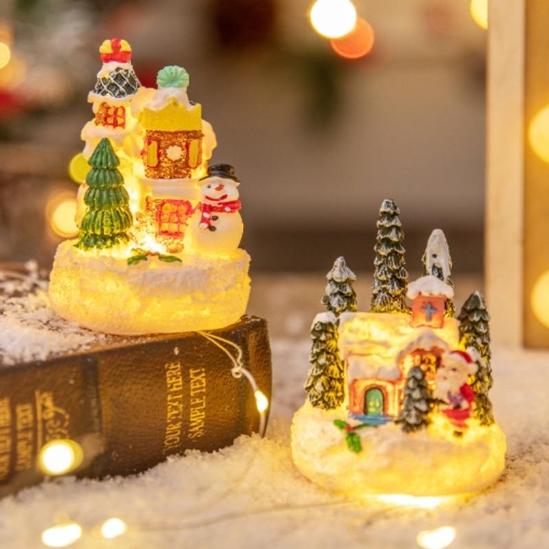 Christmas Led Light Ornaments Santa Castle Snow House Luminous Crafts 2026  Year Kid Gift Xmas Party Home Decor