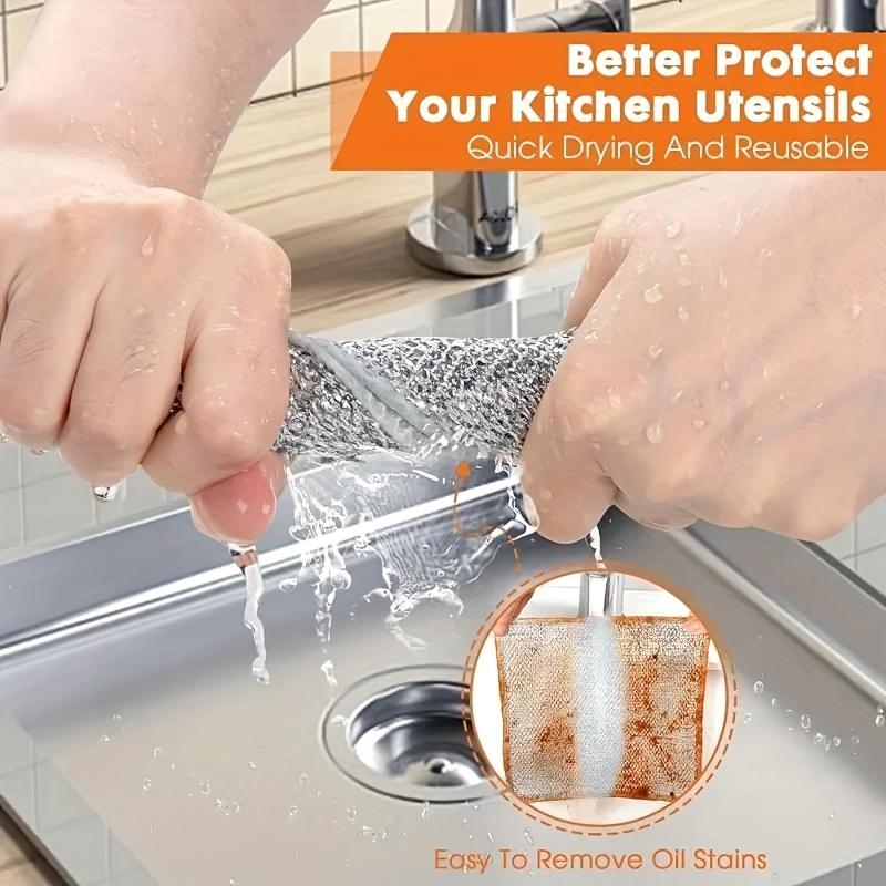 Multipurpose Wire Dishwashing Rag Non-Scratch Metal Silver Steel Wire Cleaning Dust Cloth Towel Rags for Pots and Pans Washing