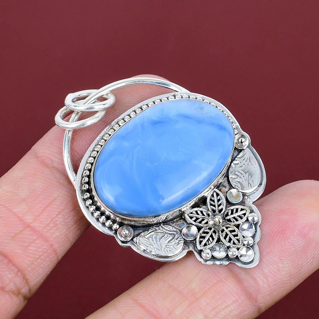 Owyhee Blue Opal Pendant Handmade Original Gemstone Pendant 925 Sterling Silver Pendant Antique Jewelry Dainty Flower Pendant Wedding Gifts