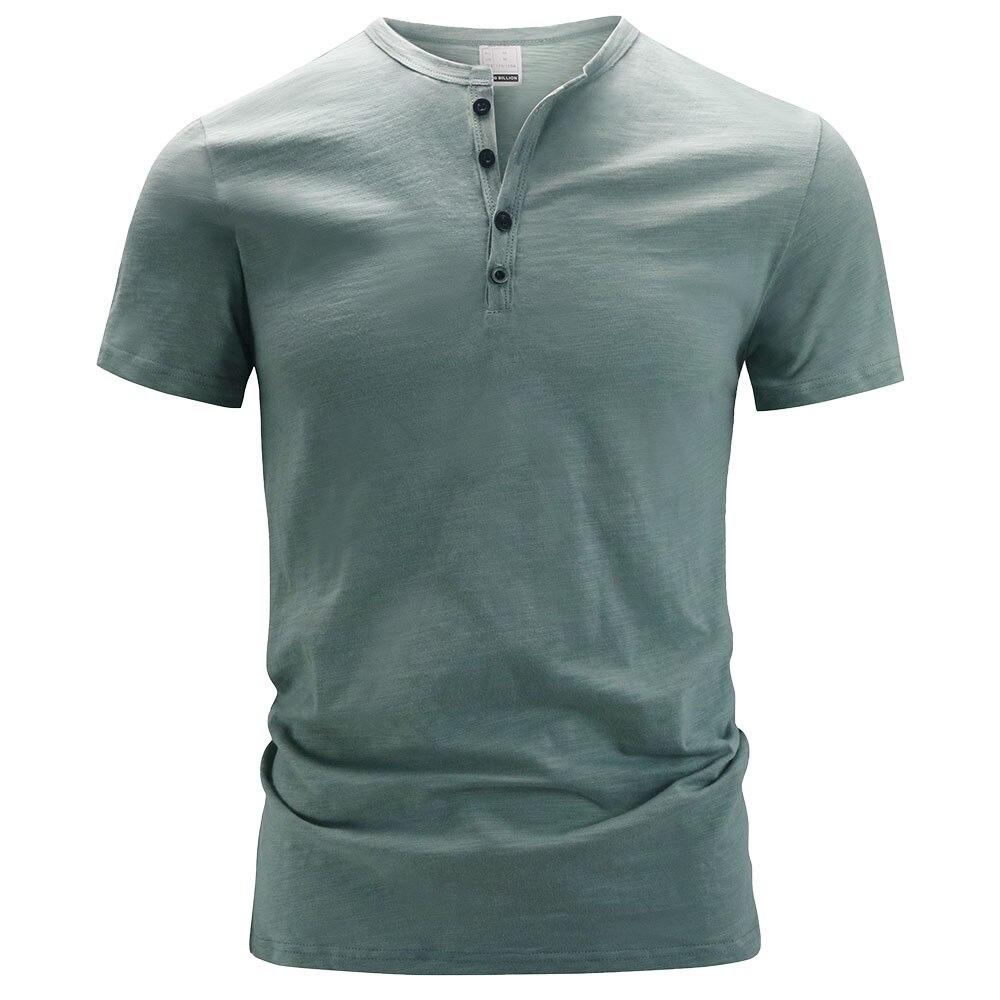 Herrenhemden Henry Rundhals-Baumwoll-Kurzarm-T-Shirt Herren-T-Shirt Lässiges, solides PoIo-Shirt