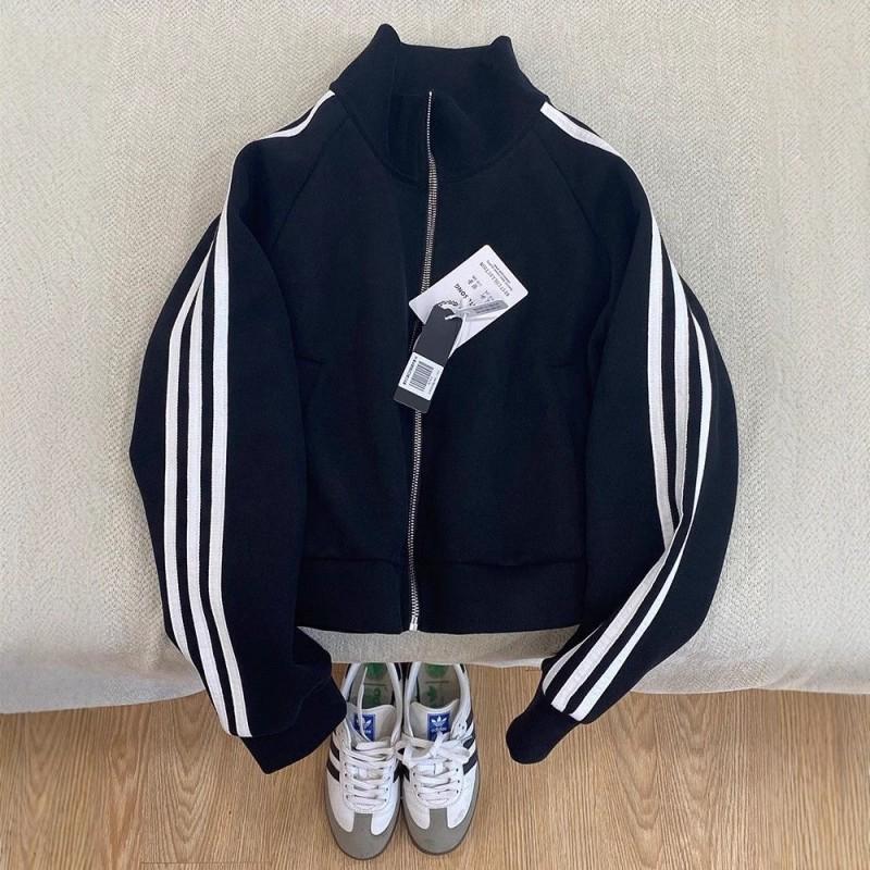 Womens Short Fleece Lined Baseball Jacket 2026 Winter Casual Sport Stand Collar Three Stripe Outerwear