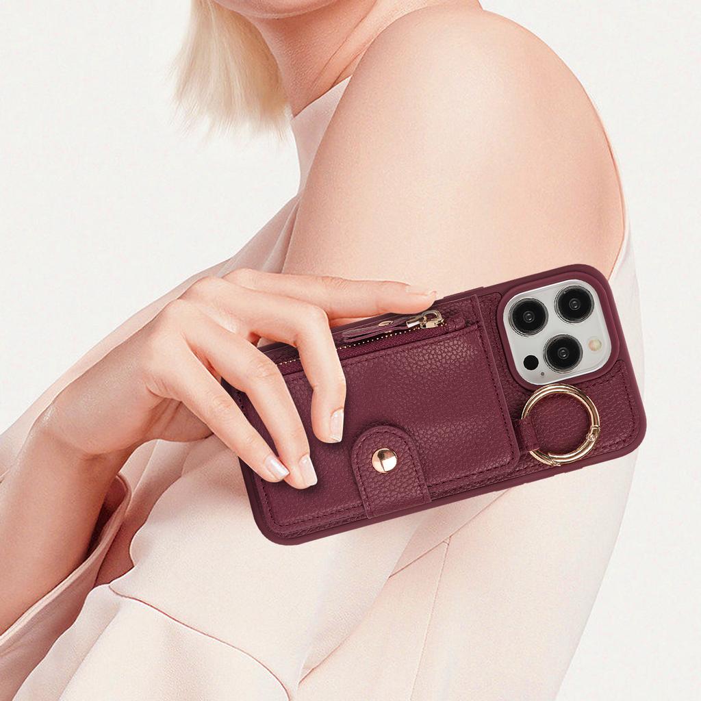 For iPhone 14 Pro Max Case Litchi Textured PU Leather + TPU Kickstand Phone Cover with Card Slot