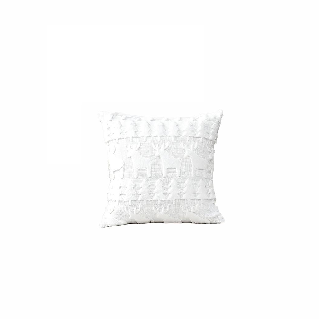Christmas Cover 45*45cm Plush Deer Embroidery Sofa Cushion Cover for Holiday Party Decoration (Insert Not Included)