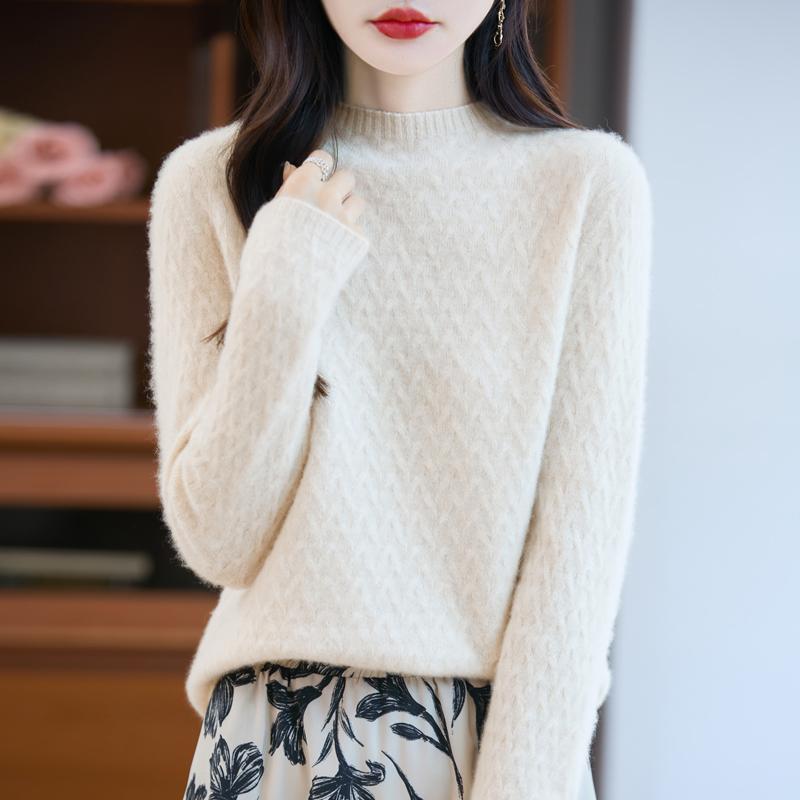 Women's Cashmere Sweater Qinghe Cashmere 30% Cashmere 70% Wool Autumn and Winter Pullover Warm and Fashionable