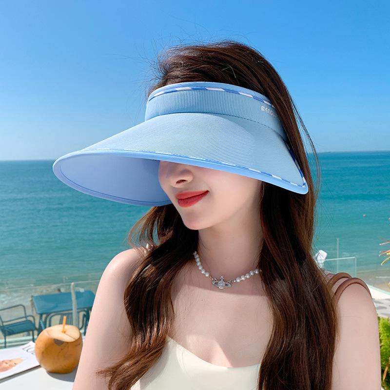 

8478 Летняя шляпа от солнца Женская защита от УФ-лучей Маска для лица Солнечная шляпа Универсальная с широкими полями Солнцезащитная шляпа Пустая шляпа без верха небесно-голубой