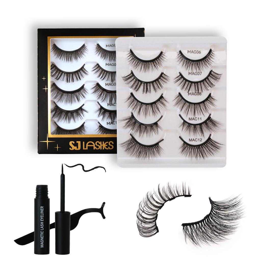 Reusable 25 Times Soft Natural Look Magnetic Lashes Synthetic Kit with Magnetic Eyeliner