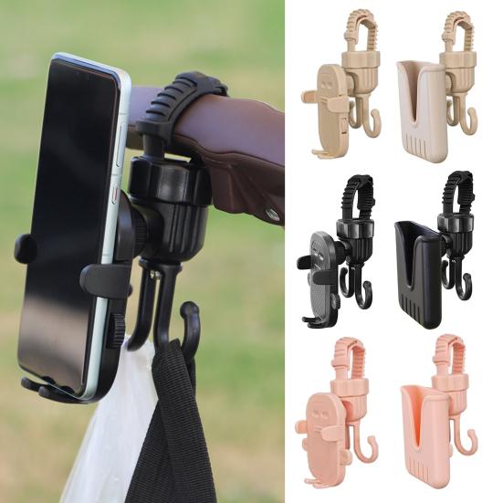 

Stroller Hook Phone Stand Organizer 360 Degree Rotation Storage Hook Dual A чорний