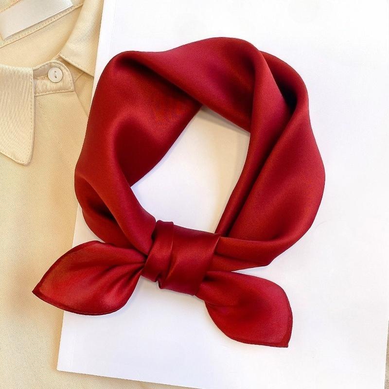 Solid Nature Silk Square Scarfs for Women Neck Ties Foulard Neckerchief Hairband Hands Bag Ribbons Headband Gift