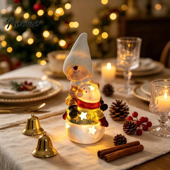 Weihnachts-Eingangsbereich-Dekoration Leuchtendes Ornament, Langlebiges Harz mit Warmem LED-Licht Design, Exquisite Tischdekoration für Festliche Feiertagsatmosphäre Figur für Zuhause