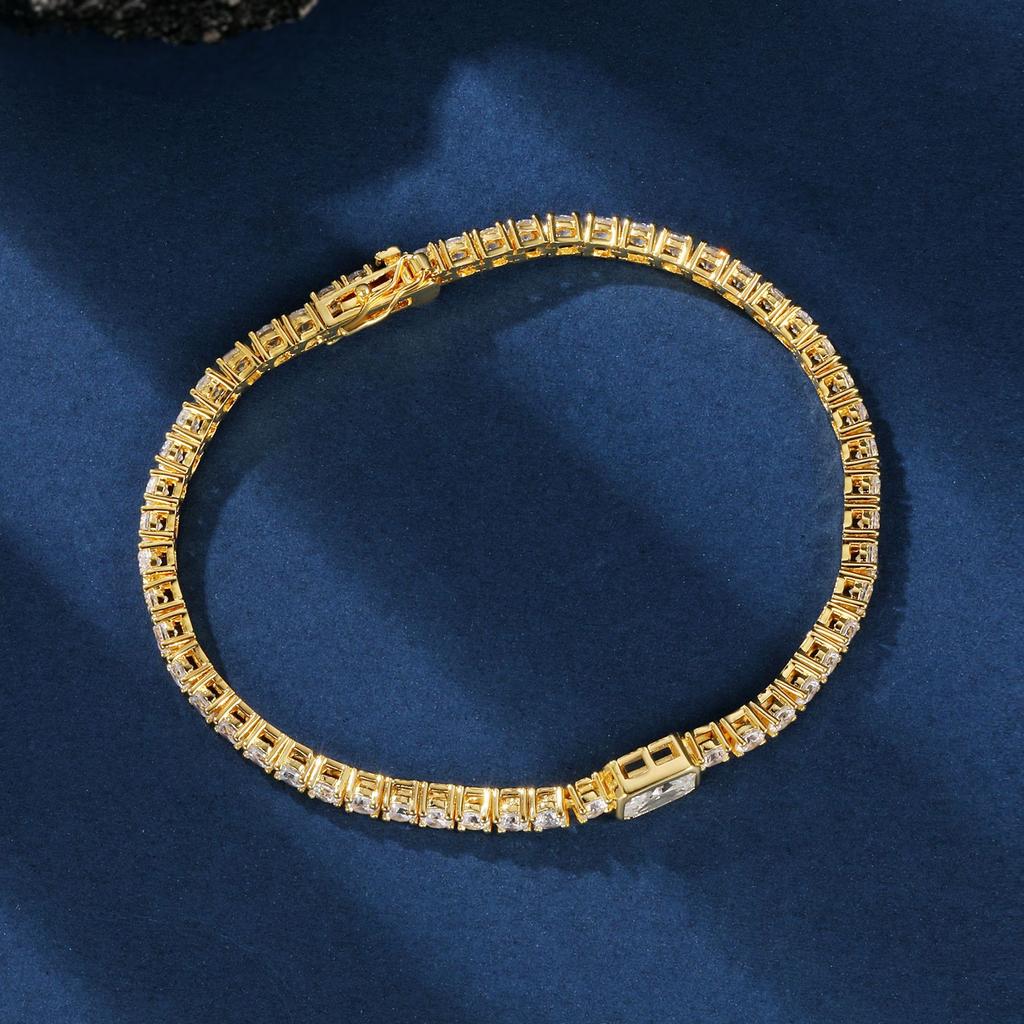 A 3mm Copper Inlaid Zircon Bracelet, Gold White Gold Tennis Bracelet, Popular and Fashionable