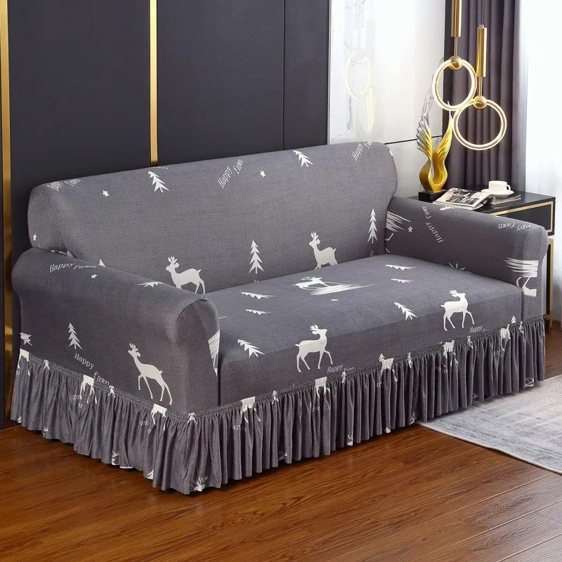 High Elastic Sofa Slipcover with Skirt Stretch Easy Fitted Armchair Sofa Covers 1/2/3/4-Seater Couch Slipcovers for Living Room